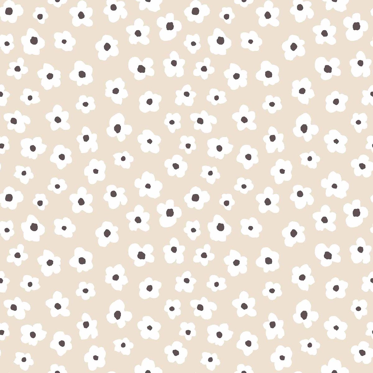 Behang - Kinderkamer – Bloemen – Beige - Wit - Babykamer - Kinderbehang – Bloemenbehang - 0,53 x 10,05 M