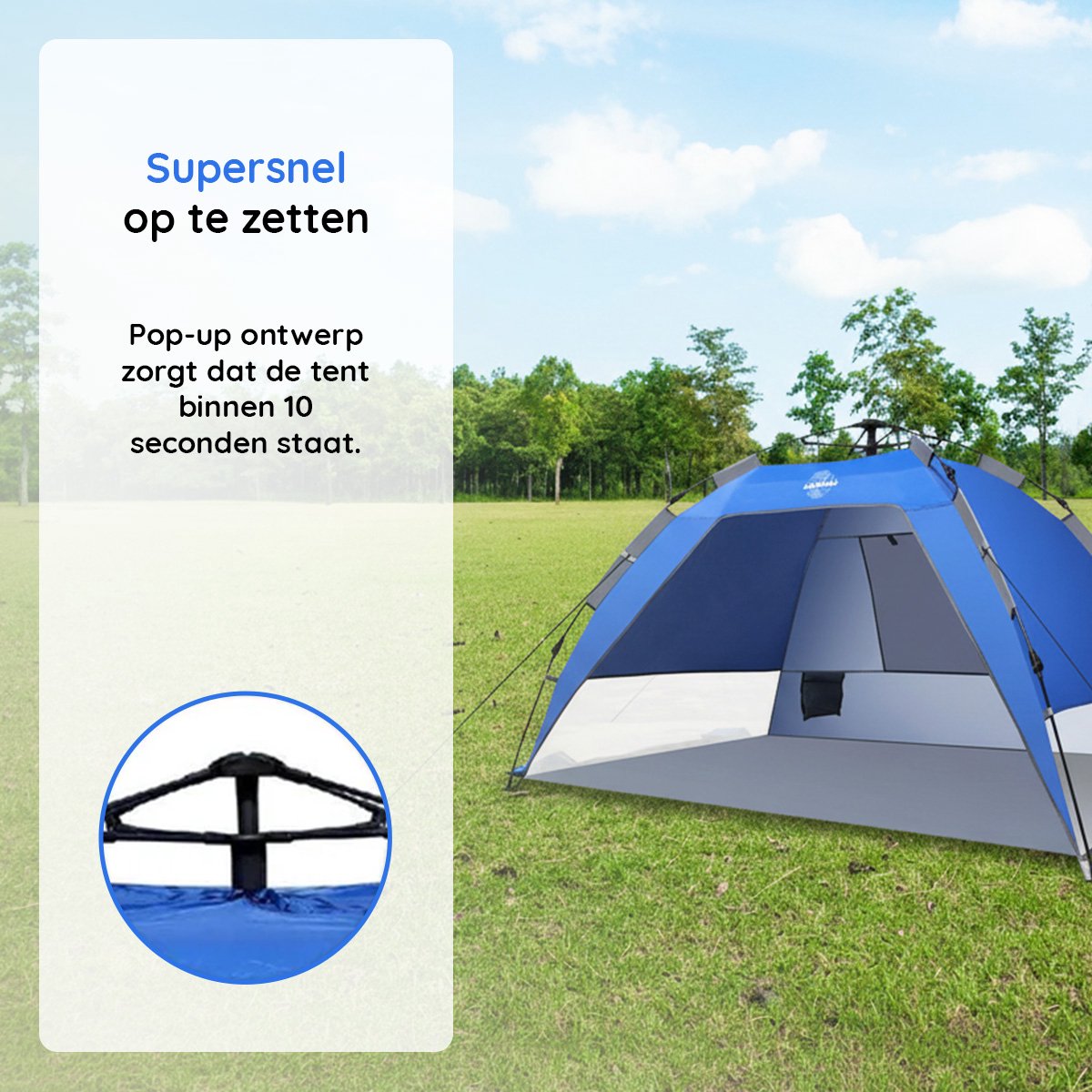Eastwall Standtent - Pop-up Campingtent - 215 x 215 cm - UV bescherming - 3-4 personen - Tent - Blauw – foto 6
