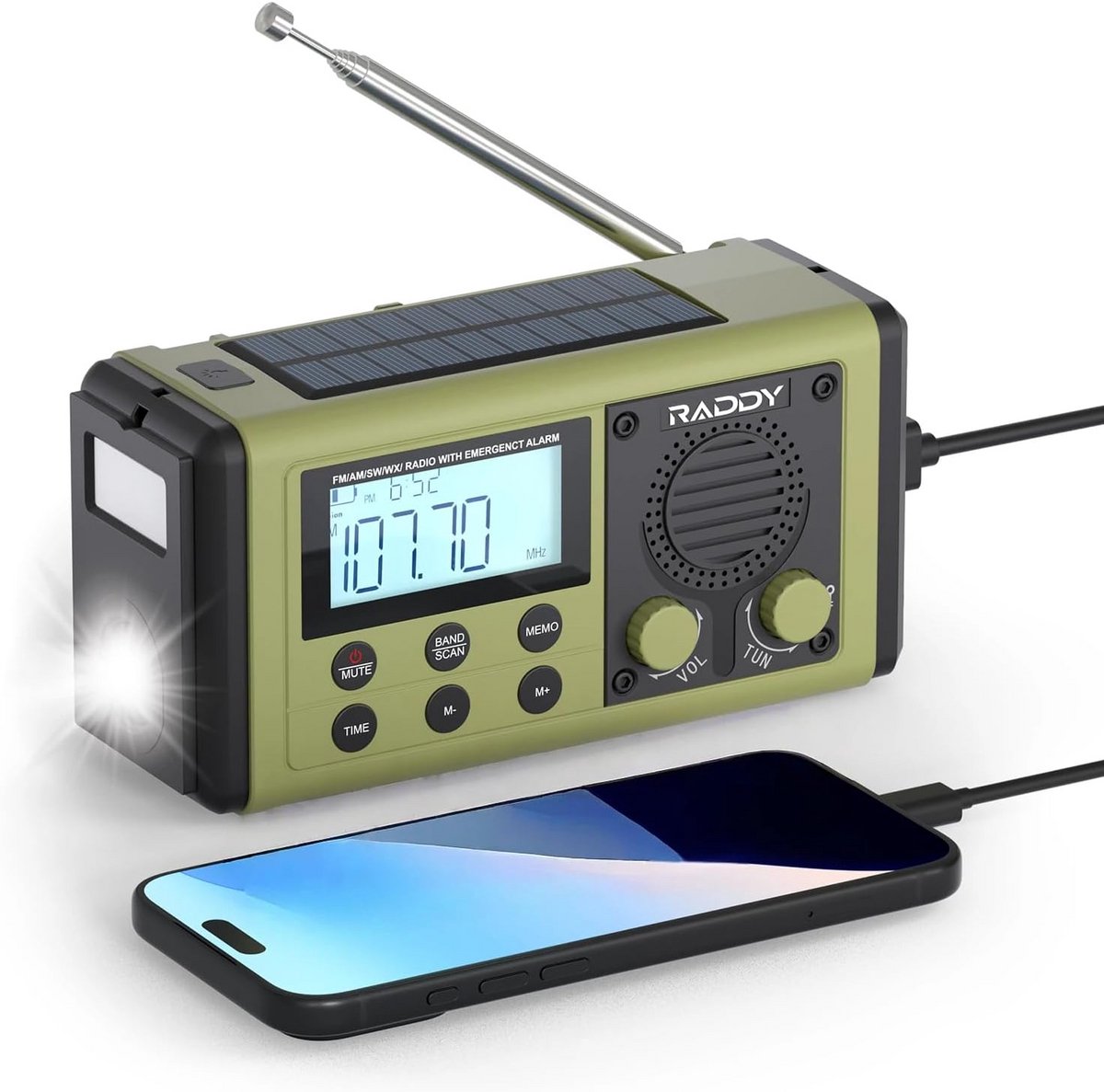 Noodradio met Oplaadbare 10.000mAh Batterij, Zaklamp en SOS-Alarm