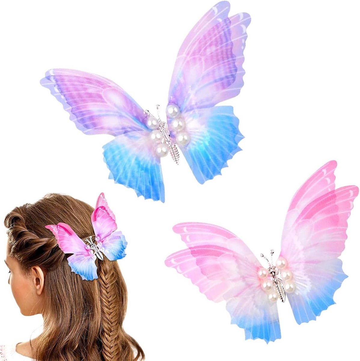2 Stuks Vlinder Haarspeldjes met Pailletten voor Meisjes en Dames