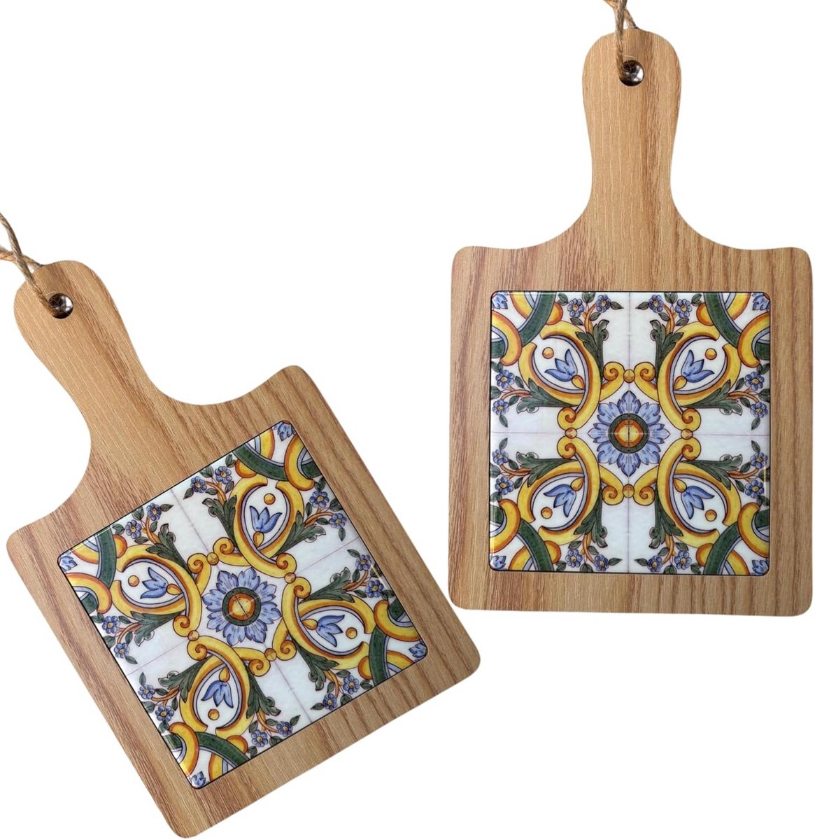 Set van 2 Mini Houten Snijplanken met Handvat - Serveerplank en Onderzetter