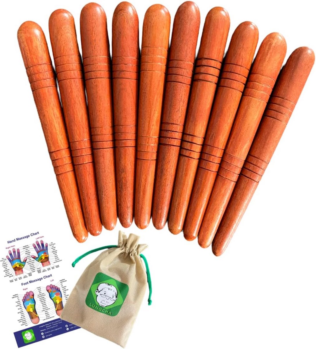 Set van 10 Houten Massage Staven voor Voetreflexologie en Triggerpoint Massage