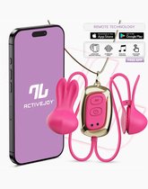 Roze ACTIVEJOY tepelklemmen met konijnenoren, verguld bedieningspaneel en smartphone met app