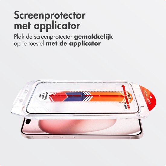 Een glazen screenprotector wordt geplaatst op een telefoon met behulp van een applicatorkit.