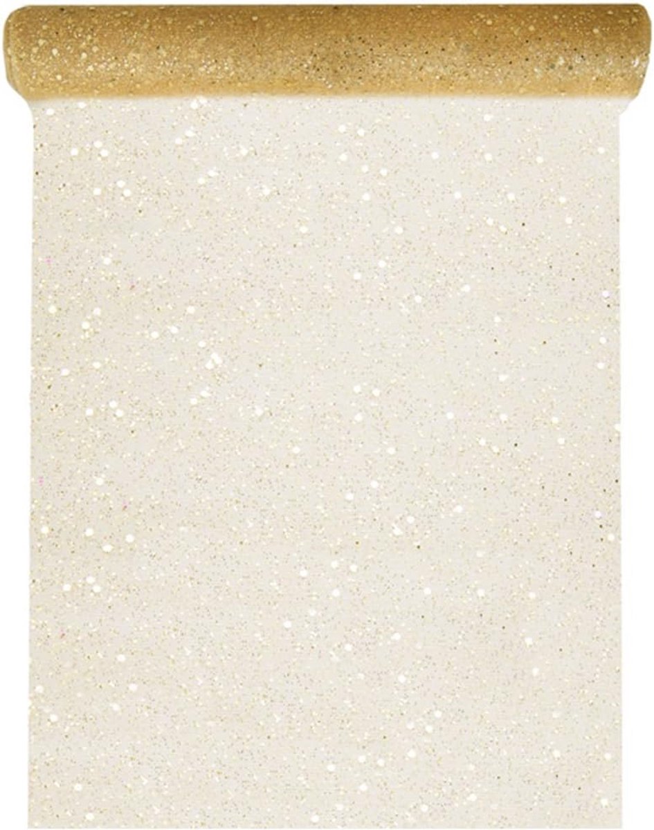 Gouden Tafelloper Tule Pailletten Feestelijk Decoratie 30cm Breed