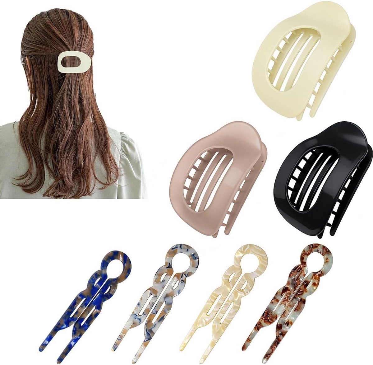 Set van 7 Haaraccessoires: Platte Klemmen en Antislip Spelden met Sterke Grip