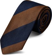 Bruin & Marineblauw Gestreepte Zijden 6 cm Brede Stropdas