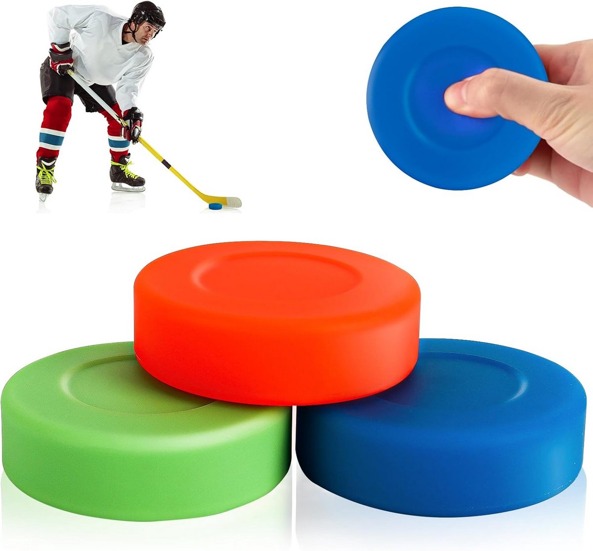 Set van 3 Kleurrijke IJshockey Pucks van Rubber voor Training en Spel