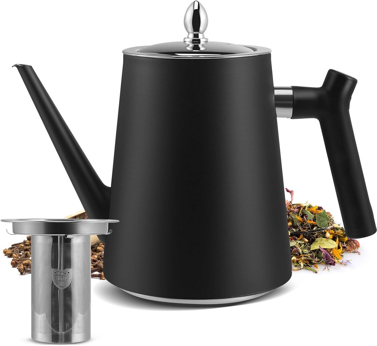 RVS Theepot 1.5L met Theezeef - Dubbelwandig Geïsoleerd voor Thee en Koffie