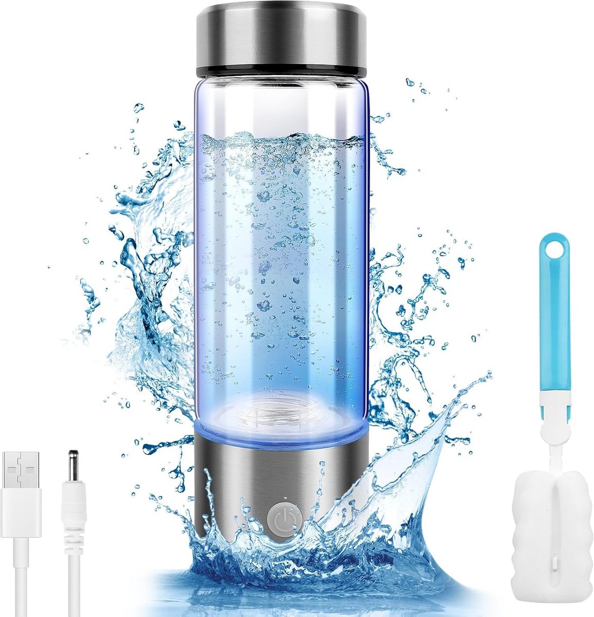MELVRA Waterstof Waterfles - Draagbare Waterstofgenerator - 420 ml - PEM & SPE Technologie - Waterstof Beker - Water Ionisator - USB Oplaadbaar - Glas