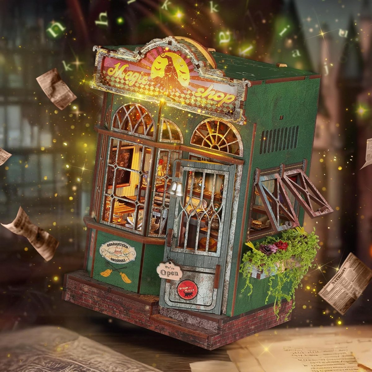Houten 3D Puzzel Miniatuur Poppenhuis Met LED Verlichting - Magische Winkel Bouwpakket