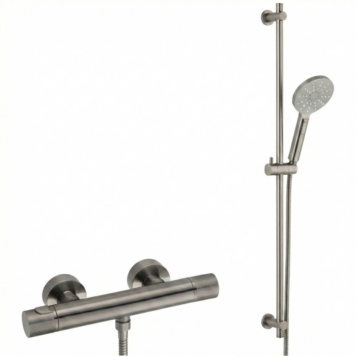 Ben Engraved Line Douchekraanset thermostatisch Ø12cm gunmetal