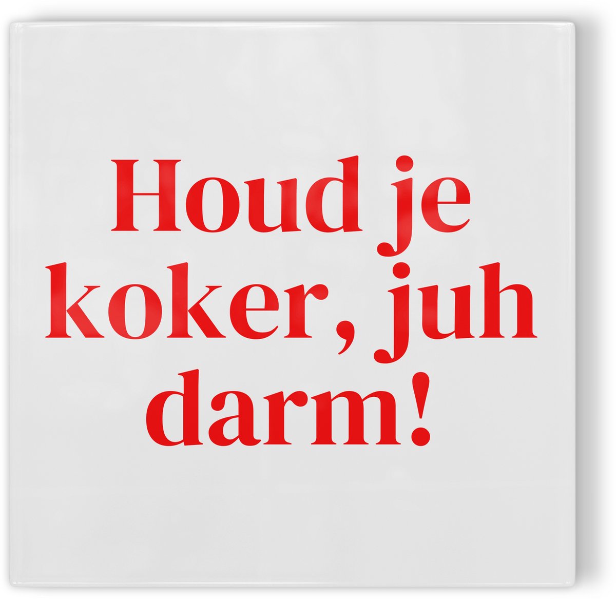 Tegeltje Leiden Houd je koker, juh darm! - wit rood - tegeltje stad - tegeltje met tekst