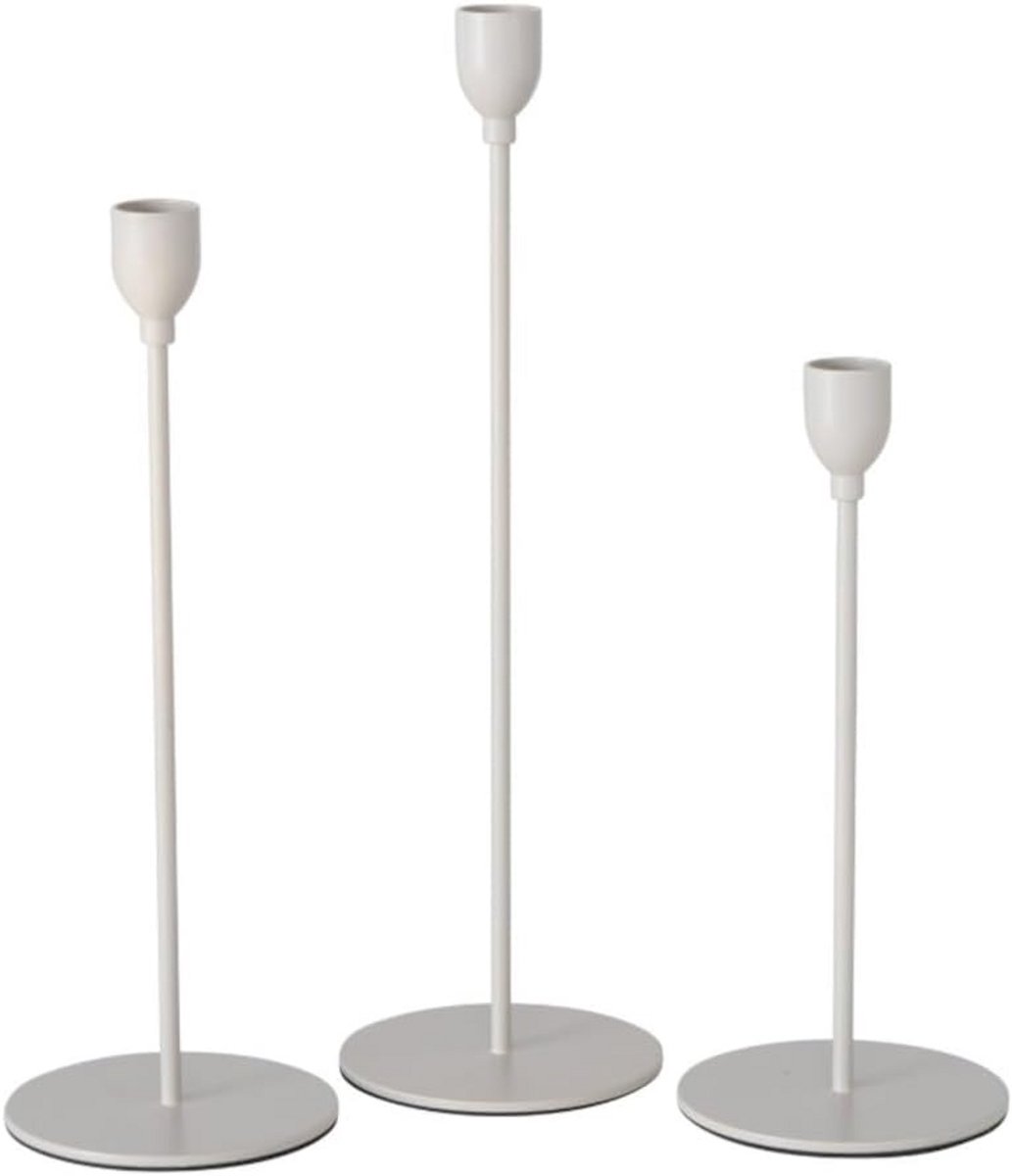 Set van 3 Beige Kandelaars voor Lange Kaarsen
