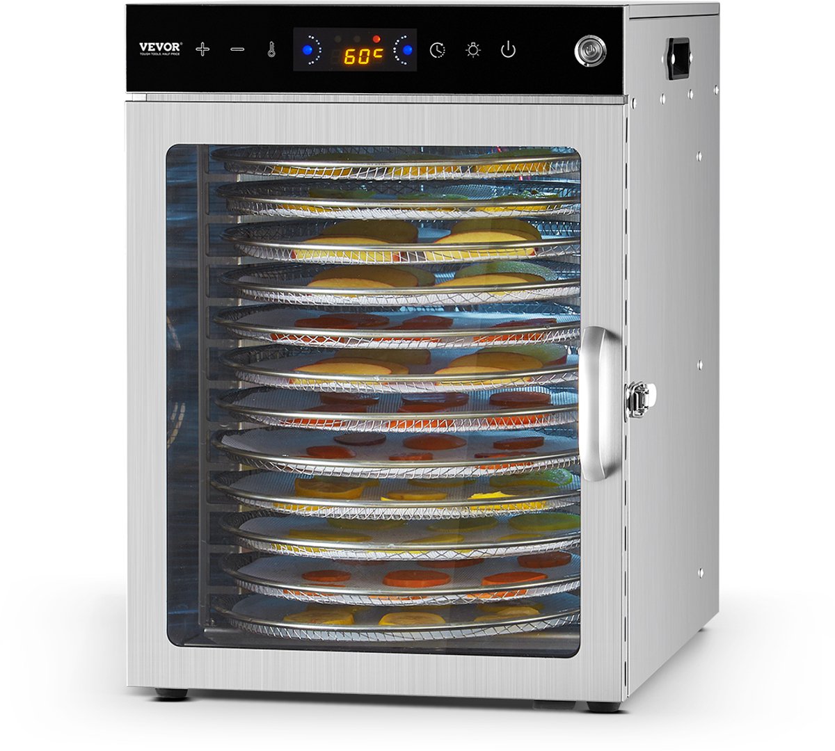 VEVOR Voedseldroger 12 Trays Roestvrij Staal 800W Gedroogd Fruit