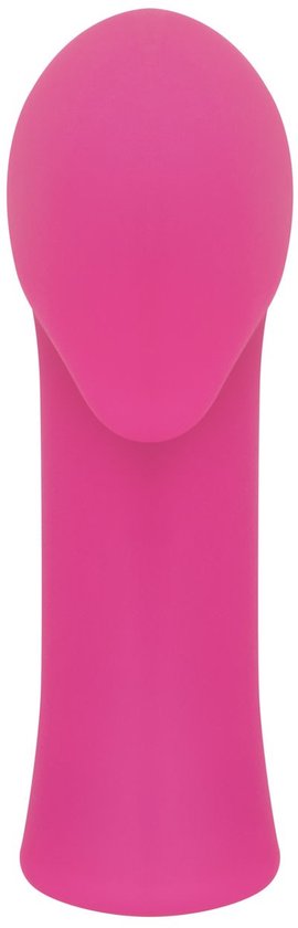 Felle roze vibrator met een T-vormige basis en een schuine, afgeronde bovenkant.