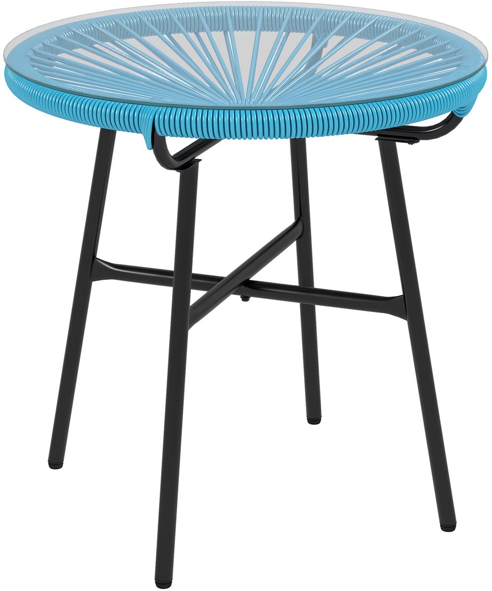 Outsunny Rattan bijzettafel - Metaal - 50x50x50cm - Blauw