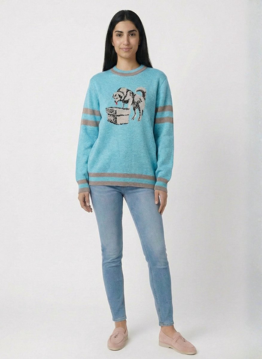 van Gevorkian - Luxe Trui Dames & Heren - Blauw - Maat L - Luxe & Zachte stof - Gebreid met Hond Motief