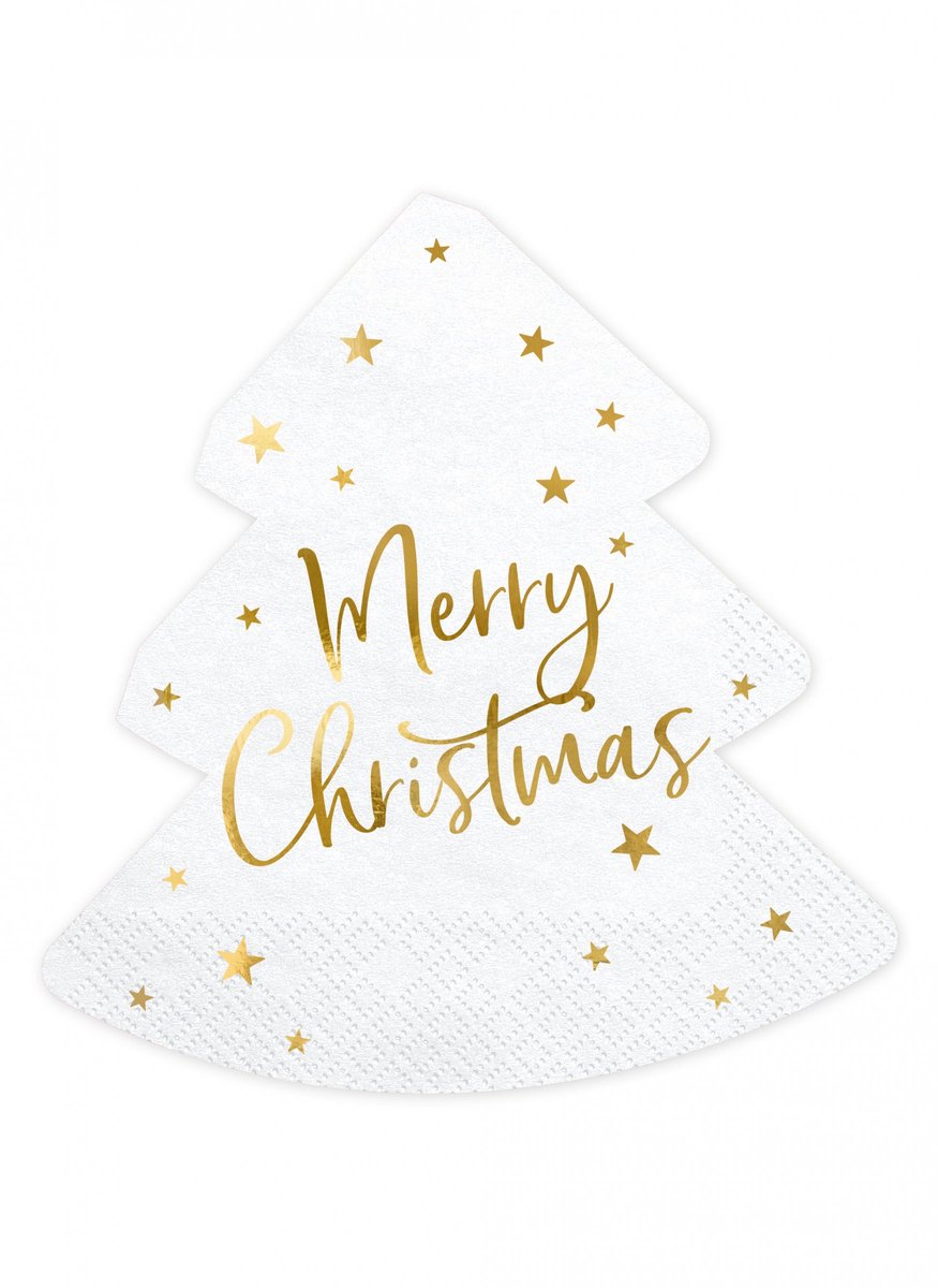 PartyDeco - Servetten Kerstboom Merry Christmas Goud (20 stuks)