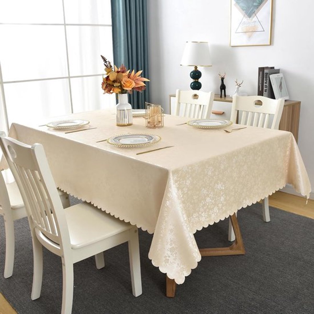 Candala Rond Tafelkleed – 140 x 240 cm – Kunststof – Beige