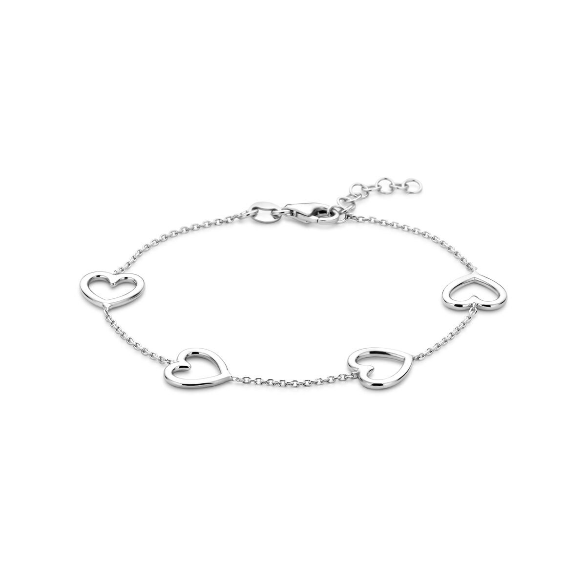 Zilver gerhodineerde armband hartjes 17 + 2 cm - 1341657