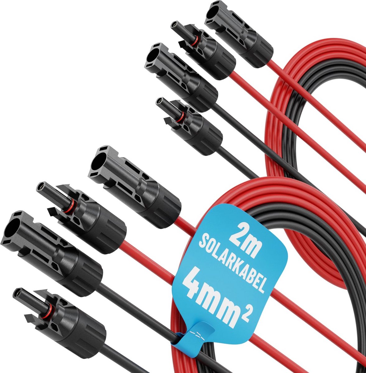 Set van 4x2 Meter Zwarte en Rode PV Kabel 4mm² voor Zonnepanelen - UV-Bestendig