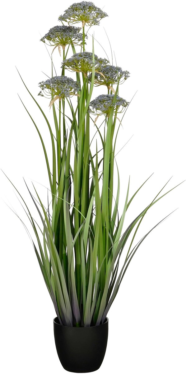 Mica Decorations Engelwortel – Kunstgras in Pot – Realistische Nepplant Woondecoratie – Kunstplanten voor Binnen en Buiten – H120 x Ø35 cm – Groen, Paars