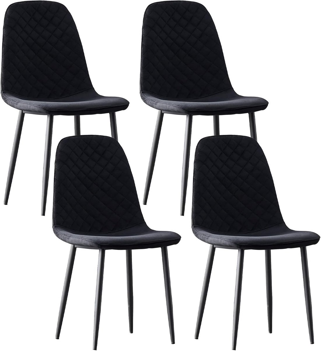 Set van 4 Scandinavische Eetkamerstoelen Fluweel Zwart met Stalen Poten