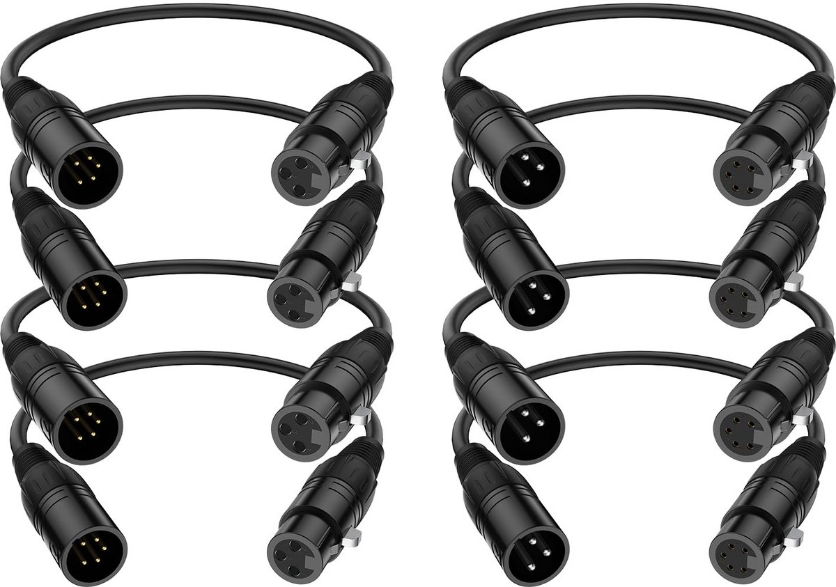 XLR Kabel Set 8 Stuks - 3-Pins naar 5-Pin Adapter voor Microfoon en Stageverlichting