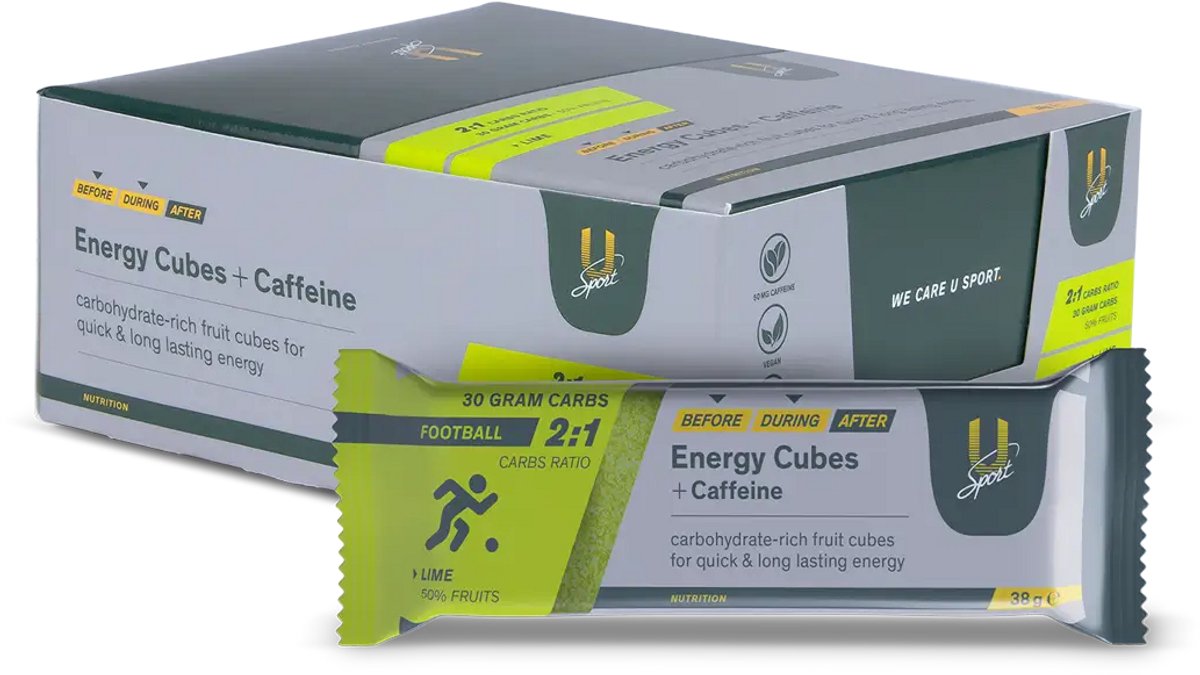 U-Sport Energy Cubes Football - Lime + Caffeine - 30g Koolhydraten - 50mg Cafeïne - 12 zakjes - Limoen