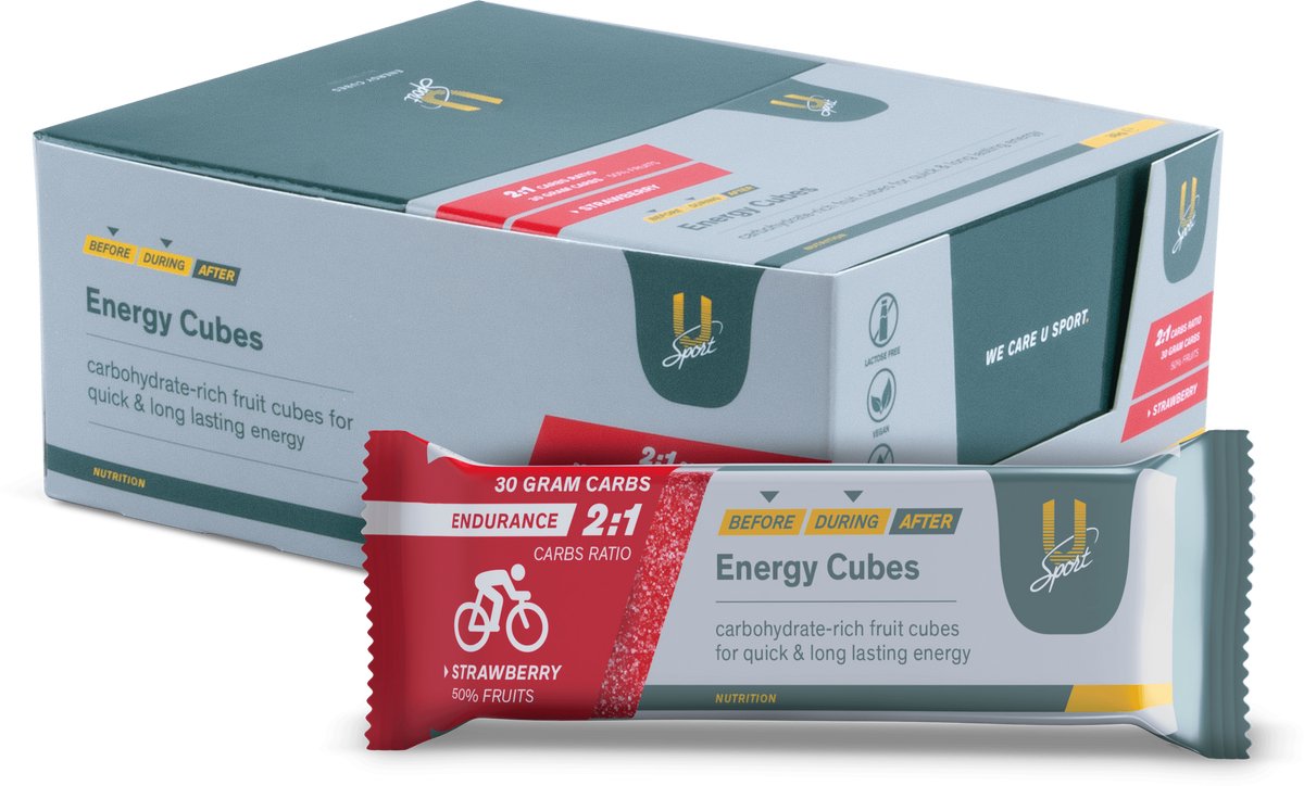 U-Sport Energy Cubes Endurance - Strawberry - 30g Koolhydraten - 2:1 Mix - 12 stuks - Aardbei