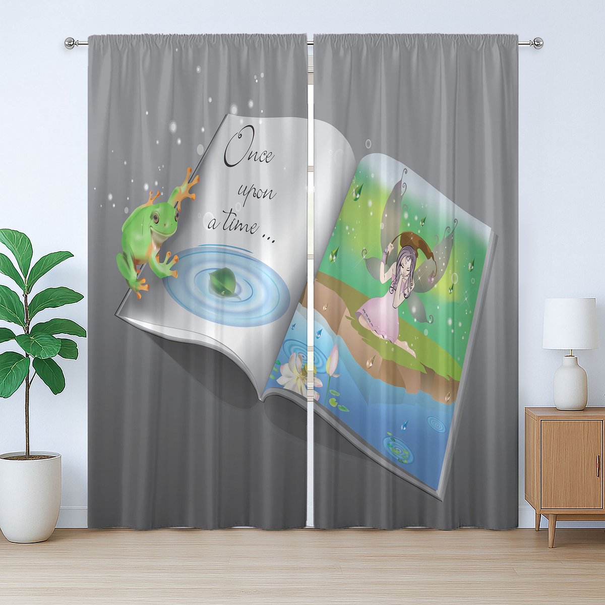 ABAKUHAUS Sprookjesachtig rustiek gordijn, Boek met één woord, slaapkamergordijn met lussen en haken, 280 x 260 cm, meerkleurig