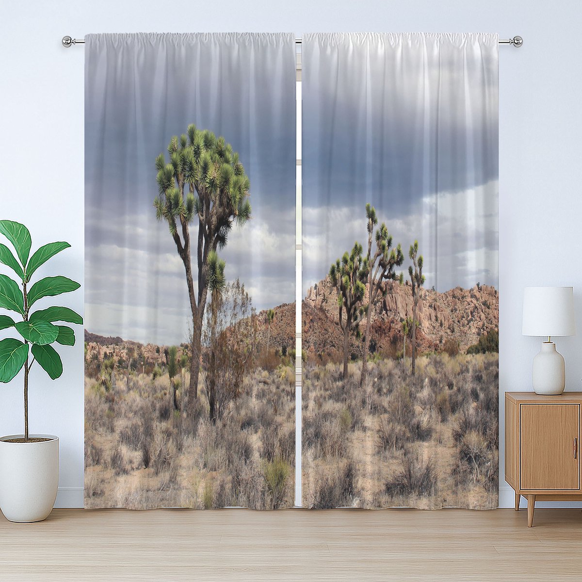 ABAKUHAUS Rustiek woestijngordijn, natuurlijke aanblik van droge planten, met lussen en haken , 280 x 225 cm, plafondblauw, beige en groen