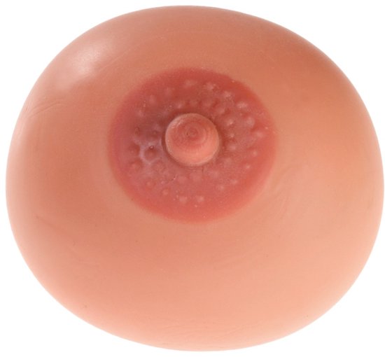XL borst stressbal in beige met roze tepelhof.
