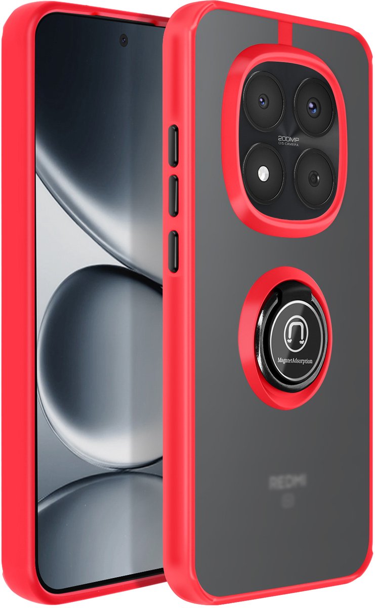 Avizar Hoesje voor Redmi Note 15 Pro 5G met Magnetische Ring en Matte Afwerking, Rood