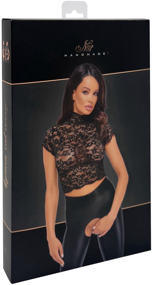 Essence Lace Top with High Collar - Maat XL | Noir Handmade