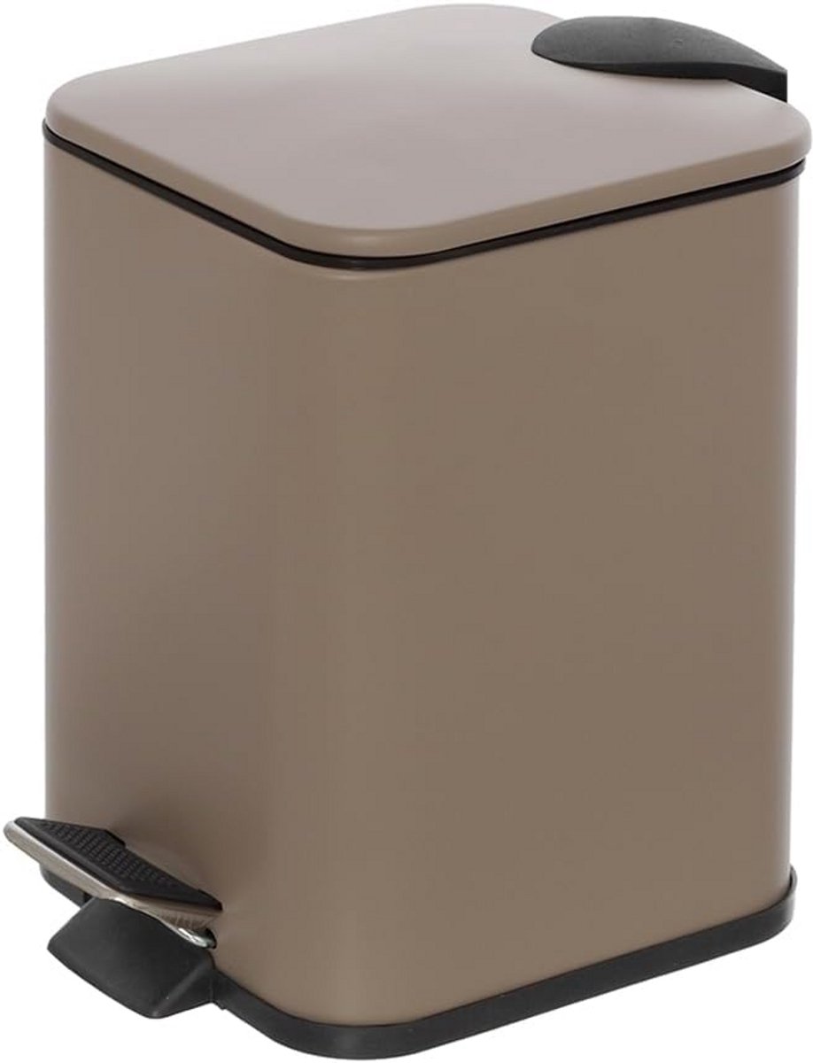 Vierkante afvalemmer 3 liter taupe voor badkamer of toilet