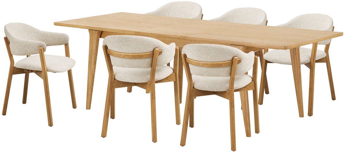 Oline eethoek eettafel 6 stoelen natuur, beige.