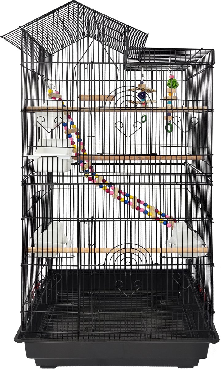 ACXIN Vogelkooi - Grote Zwart Metalen Vogelkooi Voor Kanaries & Parkieten - Met Speelgoed & 46x35,5x99cm