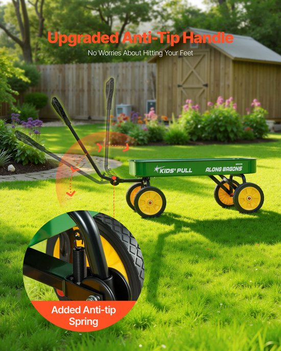 VEVOR Bolderwagen voor Kinderen Vanaf 18 Maanden, 1010x480x360 MM, Transportwagen met Een Laadvermogen Tot 80 KG, Handkar met Handvat, Ideaal ALS Verjaardagscadeau voor Tuinieren, Strand & Kamperen, Groen van Merkloos — afbeelding 3