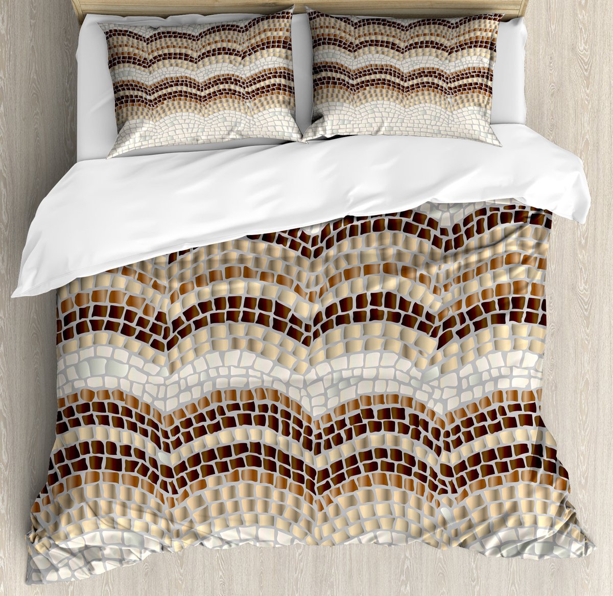 ABAKUHAUS Vintage dekbedovertrekset voor tweepersoonsbedden, antiek mozaïekeffect, inclusief kussenslopen, 200 x 200 cm