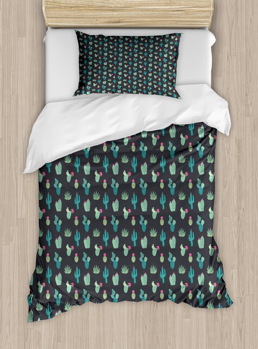 ABAKUHAUS Cactus Dekbedovertrekset voor eenpersoonsbedden, Cactussen en Succulenten, inclusief kussensloop, 130 x 200 cm