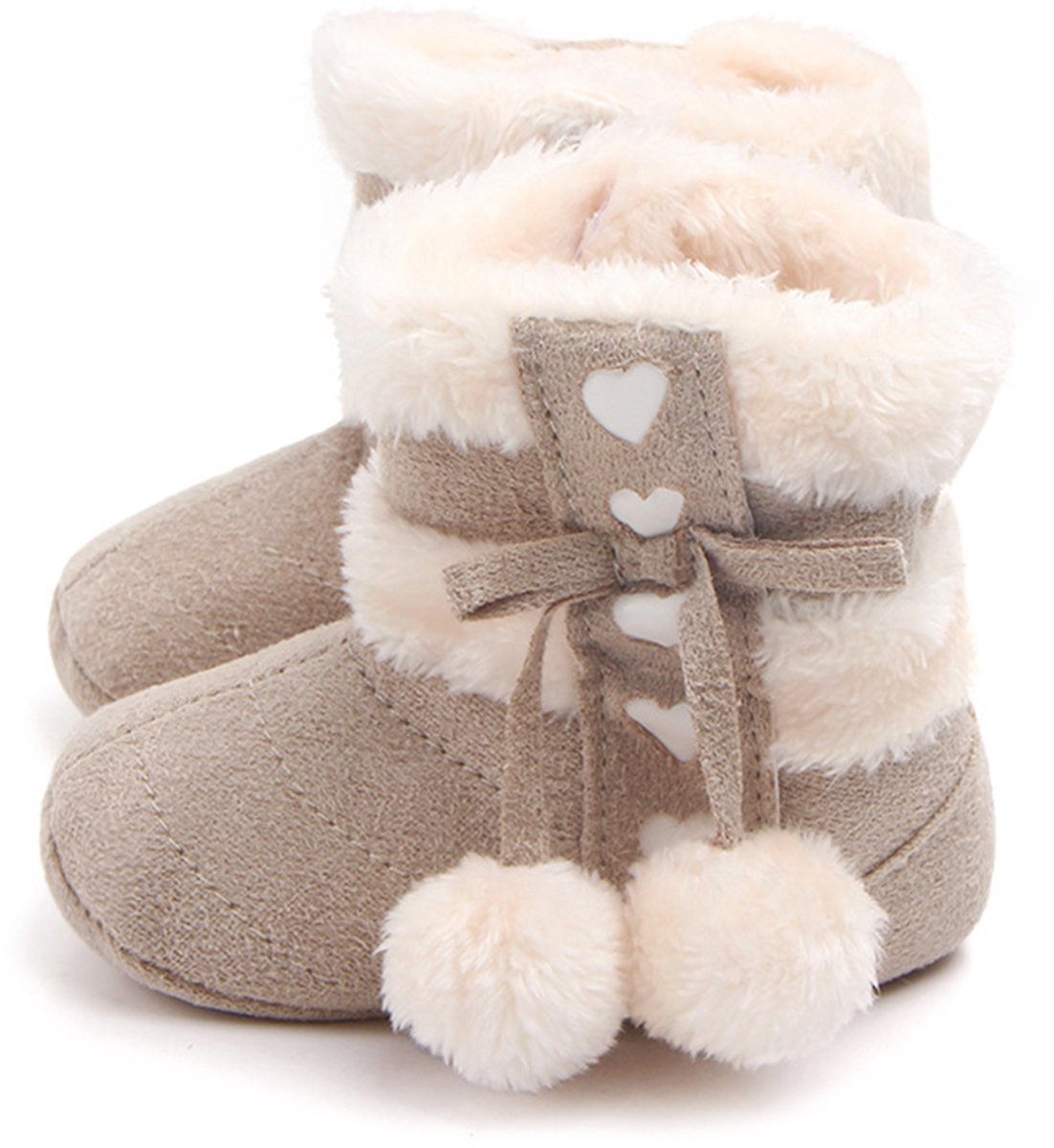 Ukkie Slofjes Babylaarzen Love Taupe Maat 19 - Meisjes - Anti Slip - Klittenbandsluiting - Winter - Hartjes