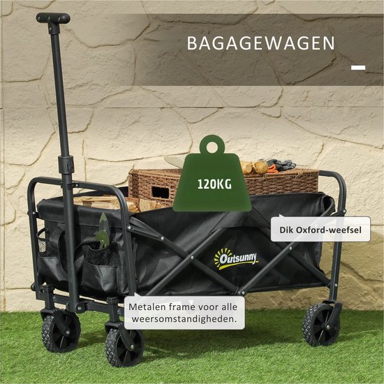 DIMICO - Bolderkar opvouwbaar - Bolderkarren - Kar - Trekkar - Strandkar- Camping - Zwart - 120KG belasting - Verstelbaar van Merkloos — afbeelding 5