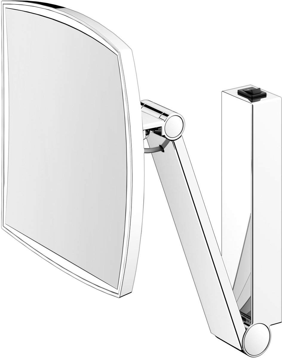 KEUCO Wand-Make-Up-Spiegel met zwenkarm, LED-verlichting, 5-voudige vergroting, tuimelschakelaar, 20 x 20 cm, hoekig, chroom, tuimelschakelaar, Cosmetische spiegel iLook_Move
