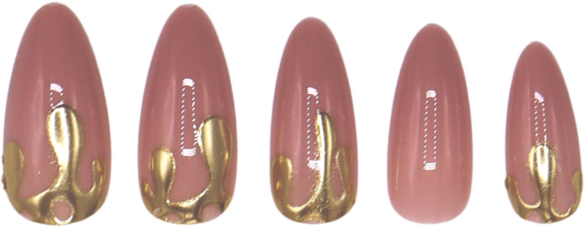 Boozyshop ® 24 pcs Press On Nails Dripping Gold – Kunstnagels met Gouden Dripping Design – Snelle & Makkelijke Manicure – 12 Maten Genummerd – Inclusief Nagellijm