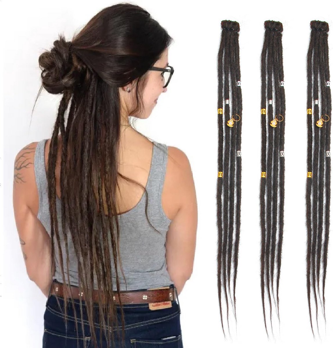 Handgemaakte Clip In Dreadlock Extensions Synthetisch 20 Inch Zachte Gehaakte Locs