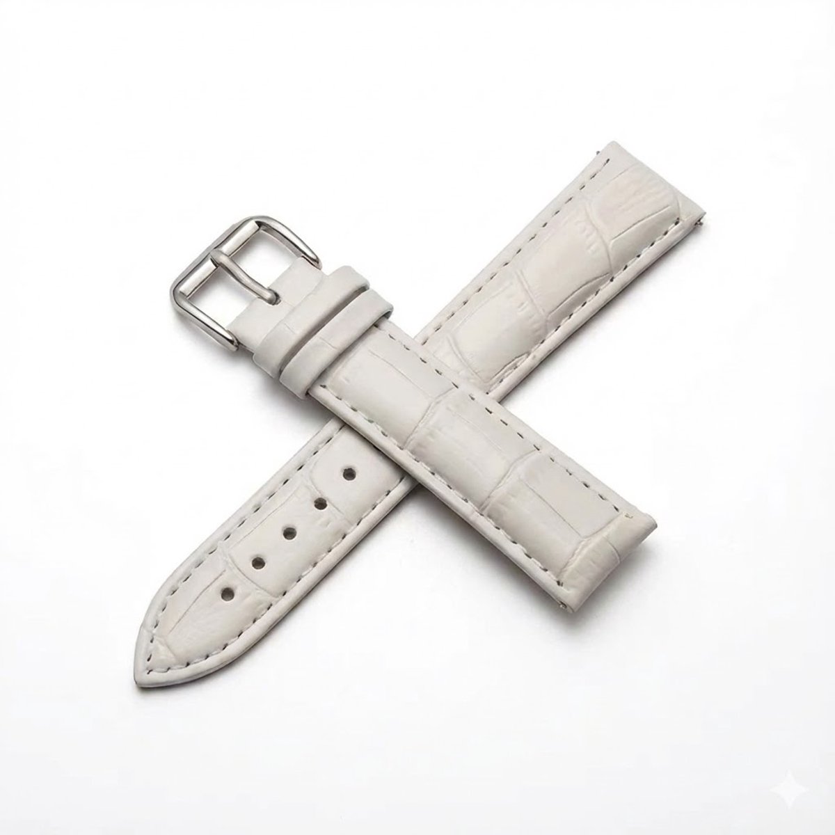 Wit horlogebandje 12 mm geschikt voor dames en heren met krokodillenlook structuur en zilverkleurige gesp, smal vervangend horloge bandje met stiksel