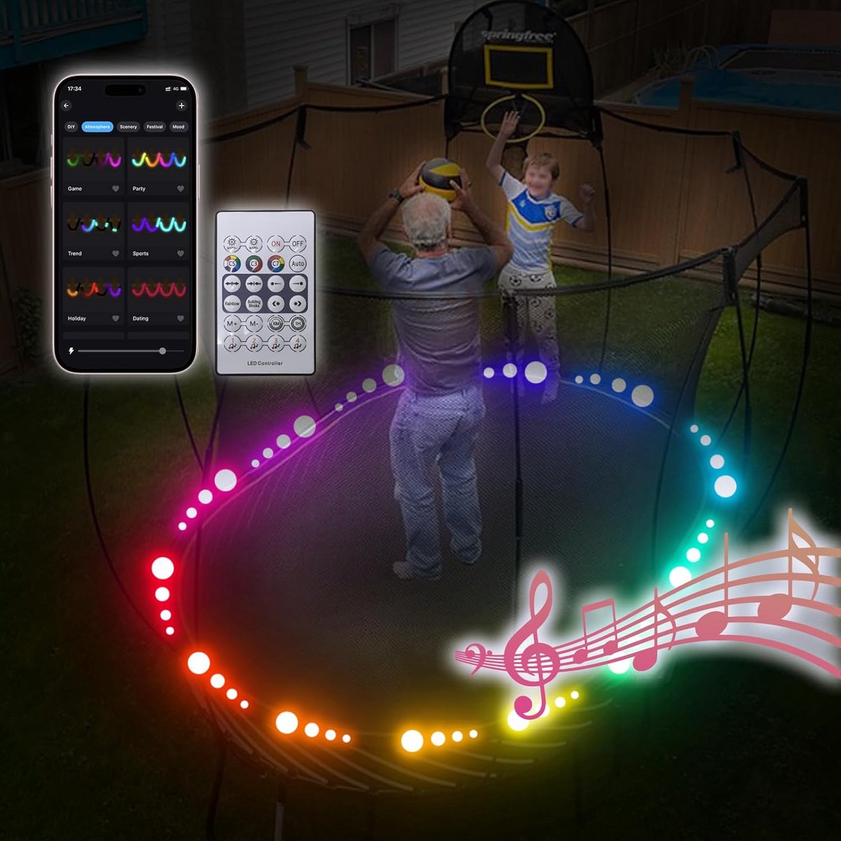 LED Trampoline Verlichting 12 Meter - Kleurverandering bij Springen - Waterdicht - Inclusief App & Afstandsbediening