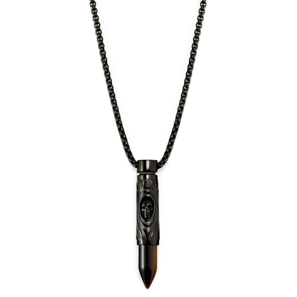 Rico Zwarte Ketting met Kogelhanger van Tijgeroog met Schedel